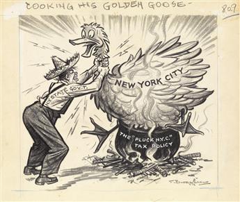 (CARTOONS / NEW YORK / POLITICS.) BURRIS JENKINS, JR. Group of 4 cartoons treating issues relating to New York City